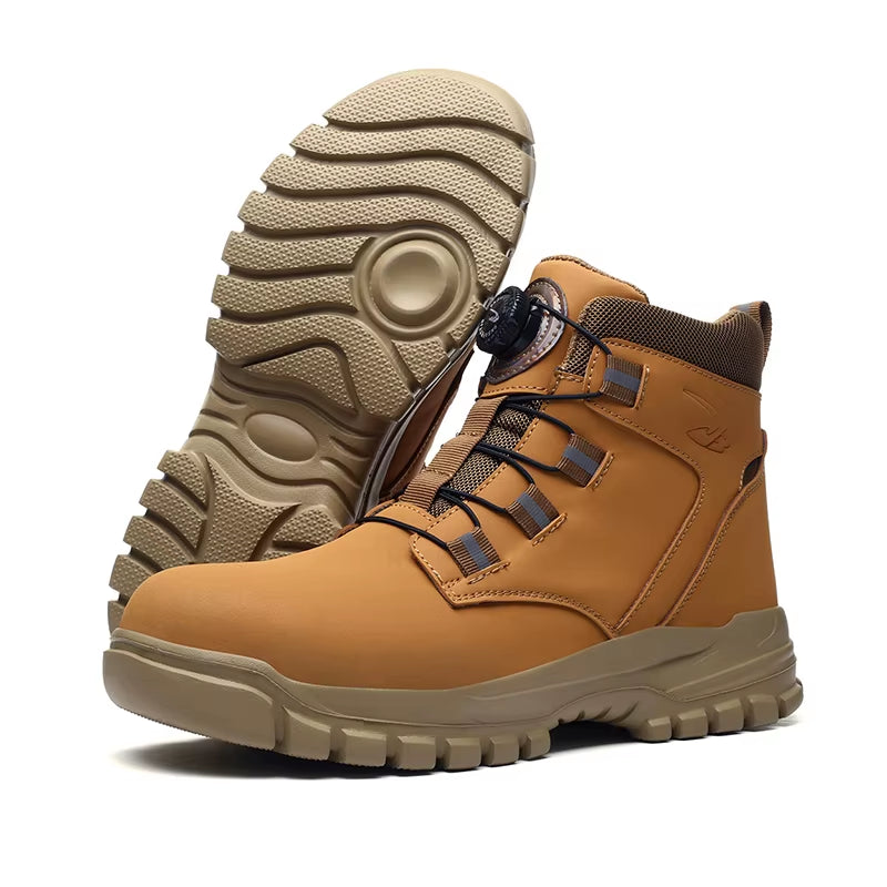 Rotating Button Work Shoes for Men anti Puncture Work Sneakers Waterproof Black Work Safety Shoes Non Slip Steel Toe Boots