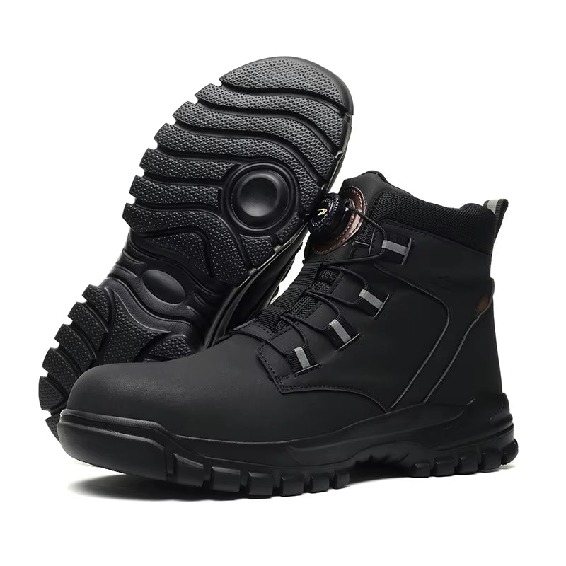 Rotating Button Work Shoes for Men anti Puncture Work Sneakers Waterproof Black Work Safety Shoes Non Slip Steel Toe Boots